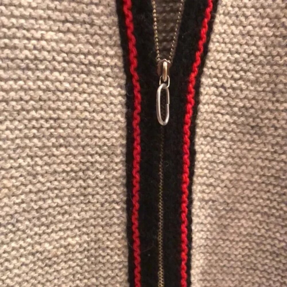 Vintage German wool artisan knit zip up contrast trim sweater cardigan jacket - Picture 6 of 9